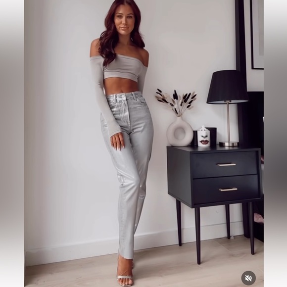 ZARA THE METALLIC SLIM WAXED JEANS - Picture 9 of 11